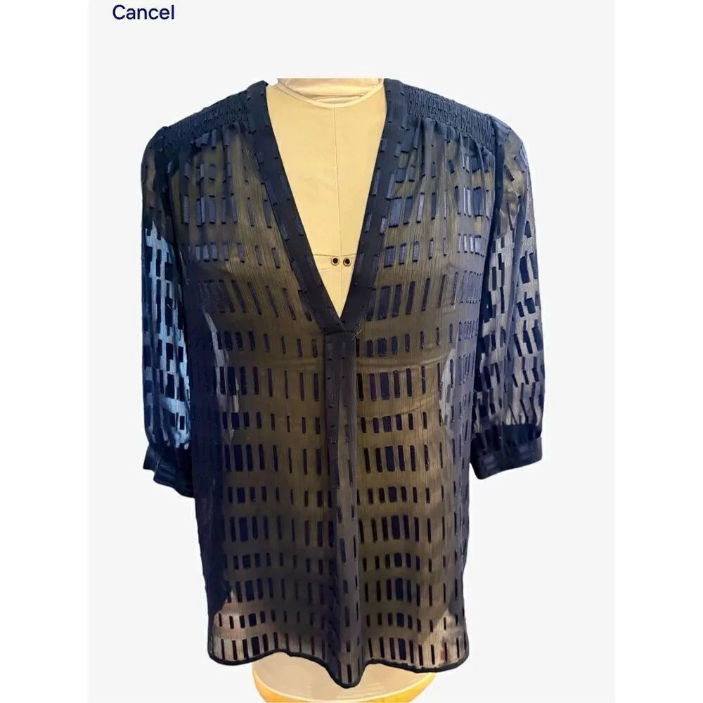 Ann Taylor Navy Blue Sheer Tunic V-Neck W/Cami Sz. PM Tunic Illusion